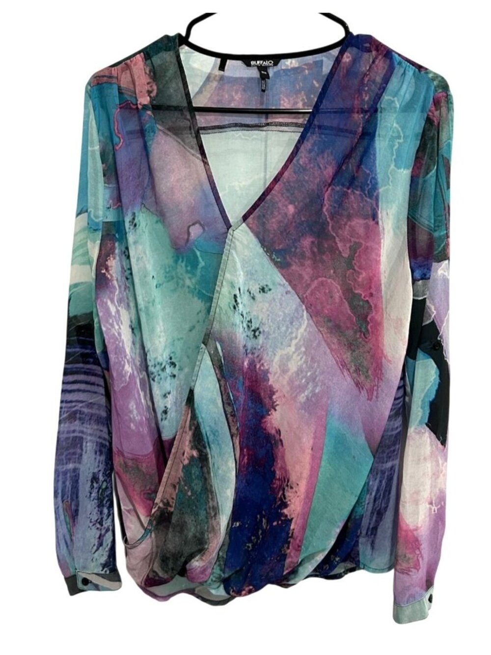 Buffalo David Bitton Medium V-Neck Long Sleeve Blouse Sheer Boho Boho Chic